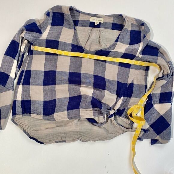 Cloth & Stone blue check tie front gauzy blouse - Picture 5 of 9